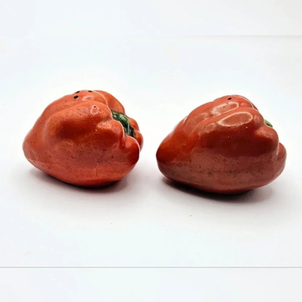 Vintage Red Bell Pepper Salt and Pepper Shakers Ceramic Farmhouse Set